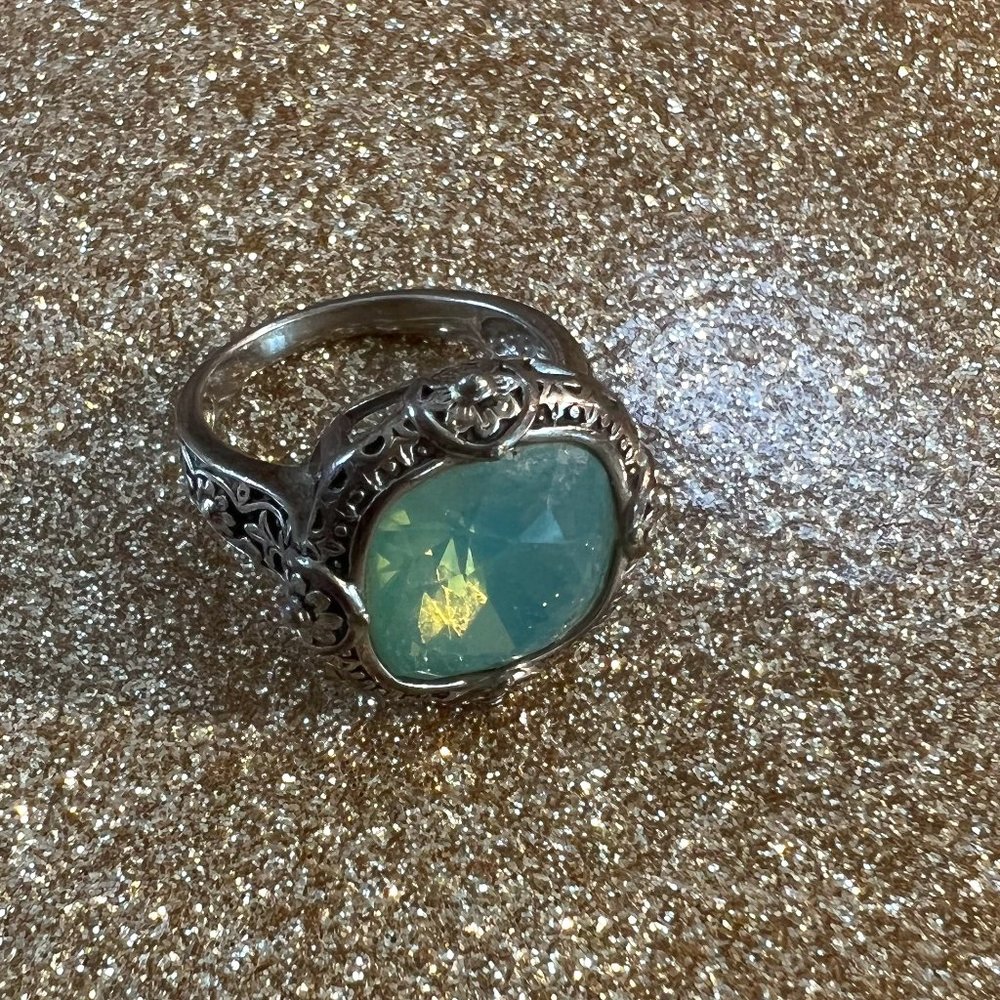 Sparkling Brilliant Cut Aqua Silver Ring Size 7
